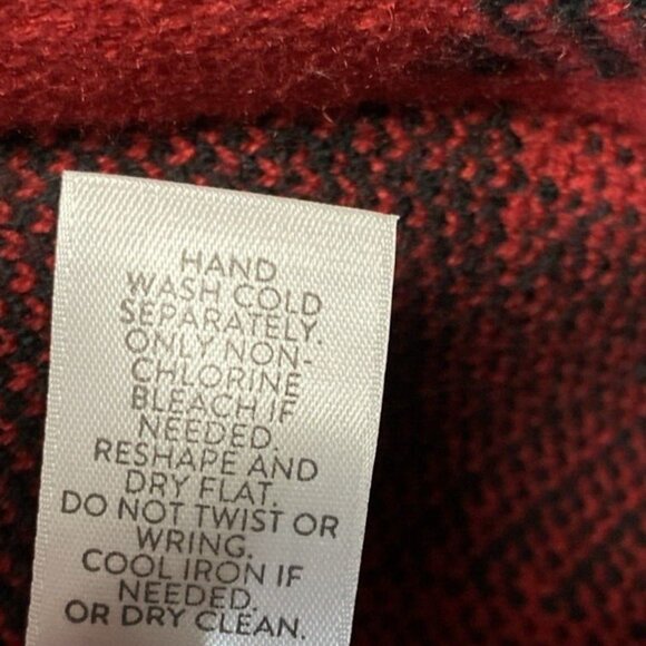 J. Jill Duster Hooded Cardigan Sweater Size M Red Black Buffalo Check Christmas - Picture 8 of 11